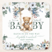 Bär auf Swing Sage Green Neutral Baby Dusche Rechteckiger Pappuntersetzer (Vorderseite)