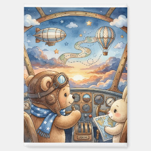 Bär Aviator Heißluftballon Sonnenuntergang Abenteu Magnet