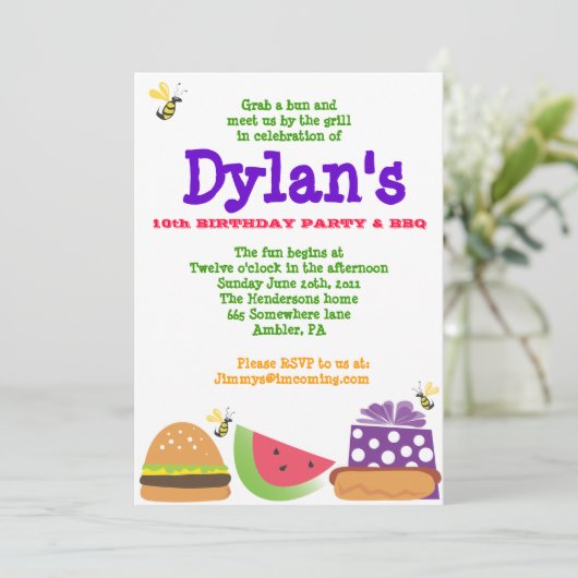 Bar-B-Que Birthday Bumble Bee Party Einladung (Stehend Vorderseite)