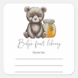 Bär - Baby-Shower-Exlibris, Bücher für Baby im Qua Quadratischer Aufkleber