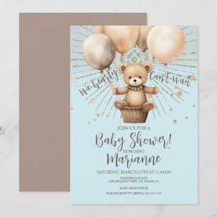 Bär Baby Shower Glitter Bohemian Rustikal Blau Einladung