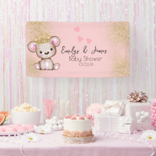 Bär Baby Shower Prinzessin Funkelnd Rosa Banner