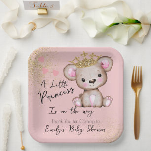 Bär Baby Shower Prinzessin Funkelnd Rosa Pappteller