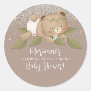 Bär-Babyparty Glitter Bohemian Sterne Gold Runder Aufkleber