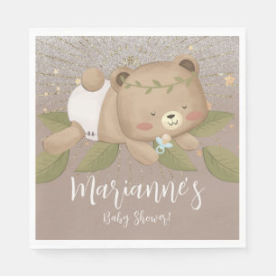 Bär-Babyparty Glitter Bohemian Sterne Gold Serviette