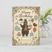 Bär & Ballon Geburtstagsparade Einladung (Stehend Vorderseite)