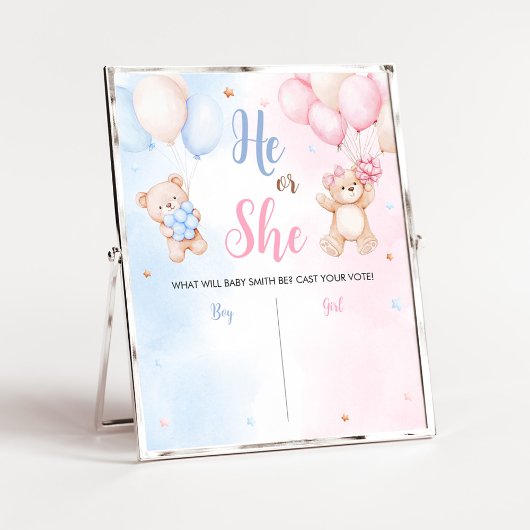 Bär-Ballon-Geschlechtsenthüllungs-Schild Poster