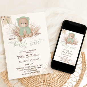 Bär Bares Warten Grüne Pampas Baby Shower Einladung