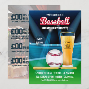 Bar Baseball Event Promo Menü Foto und Logo hinzuf Einladung