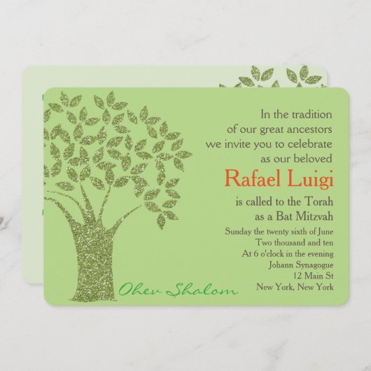 Bar Bat Bnai Tree of Life Mitzvah Einladung (Vorne/Hinten)