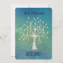 Bar Bat Bnai Tree of Life Mitzvah Wasserfarbe Blau Einladung