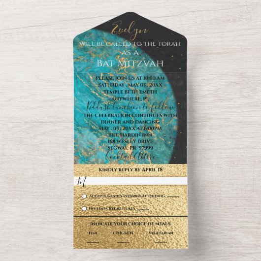 Bar Bat Mitzvah All in one Einladung Weltraum (Innen Boden)