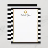 Bar Bat Mitzvah Black White Stripe Thank You Note (Vorne/Hinten)