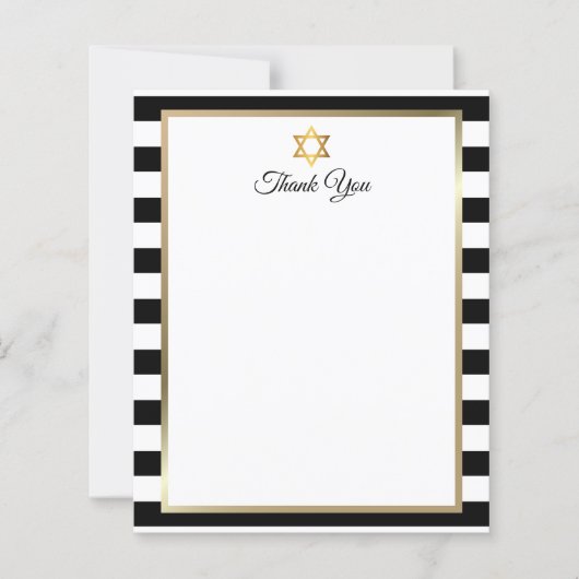 Bar Bat Mitzvah Black White Stripe Thank You Note (Vorderseite)