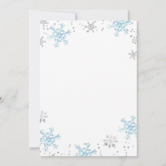 Bar/Bat Mitzvah Blauer Winter Schneeflocke Einladung (Rückseite)