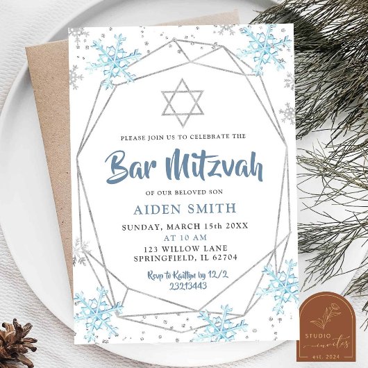 Bar/Bat Mitzvah Blauer Winter Schneeflocke Einladung