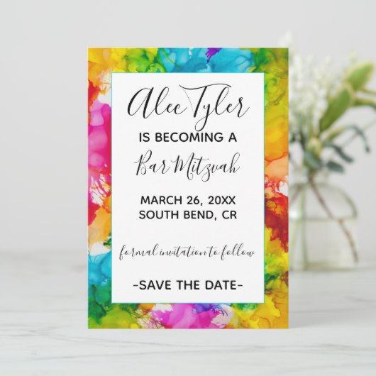 Bar Bat Mitzvah Color Save the Date (Stehend Vorderseite)