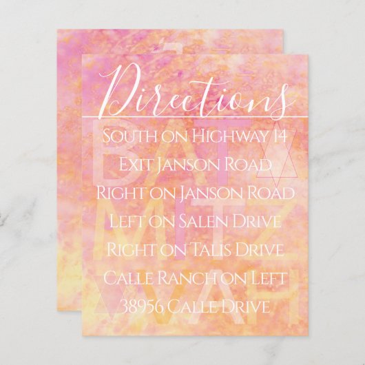 Bar Bat Mitzvah einfach subtile Richtungskarte (Vorne/Hinten)