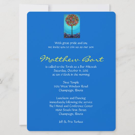 Bar Bat Mitzvah Einladung (Rückseite)