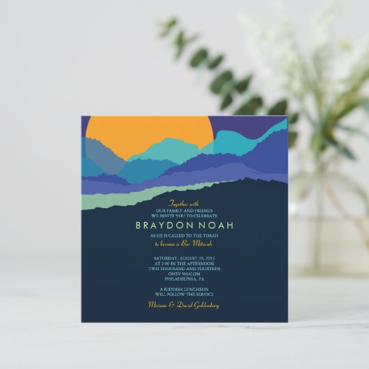 Bar Bat Mitzvah Einladung SUNSET & BERGE (Stehend Vorderseite)