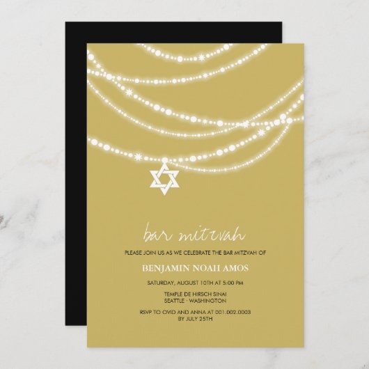 Bar / Bat Mitzvah Glitzern Star von David einladen Einladung (Vorne/Hinten)