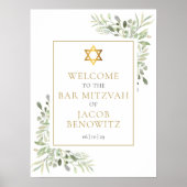 Bar Bat Mitzvah Greenery Begrüßungszeichen Poster (Vorne)