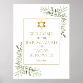 Bar Bat Mitzvah Greenery Begrüßungszeichen Poster