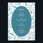 Bar Bat Mitzvah Jewish Wedding Botanicals Custom Menükarte<br><div class="desc">Perfektes Menü für eine Fledermausmitzvah, Bar mitzvah oder andere jüdische Feiern! Handgemachte Aquarellkunst für Sie auf der Vorder- und Rückseite! Vollständig anpassbar! Klicken Sie auf "Personalisieren" oben, um den Text zu bearbeiten. Klicken Sie auf "Bearbeiten mit dem Design-Tool", um die Schriftart, Farben und Platzierungen anzupassen und das Design auf der...</div>