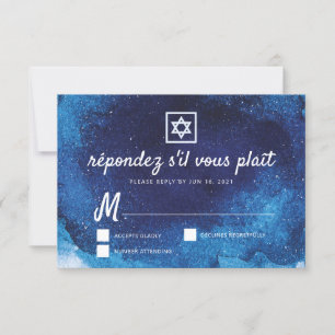 Bar Bat Mitzvah Modern Blue Watercolor RSVP Karte