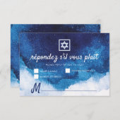 Bar Bat Mitzvah Modern Blue Watercolor RSVP Karte (Vorne/Hinten)