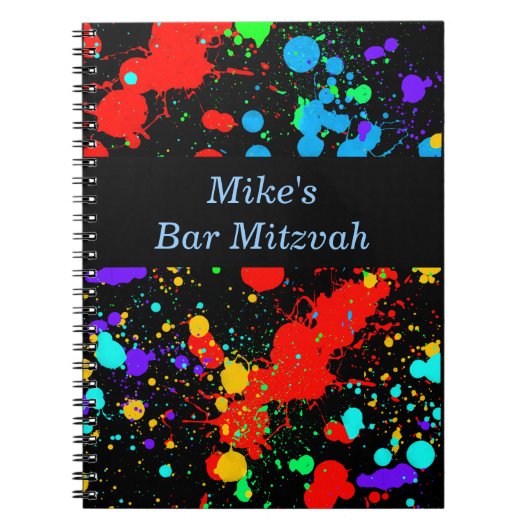 Bar, Bat Mitzvah Neon Paint Spritzer Gästebuch Notizblock (Vorderseite)