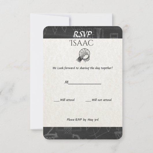 Bar Bat Mitzvah RSVP Card Basketball Thema (Rückseite)