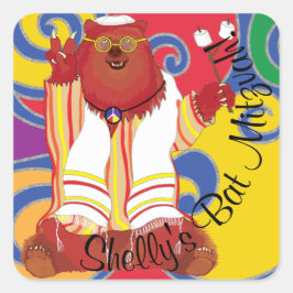 Bar Bat Mitzvah Sitting Hippie Bear Square Sticker