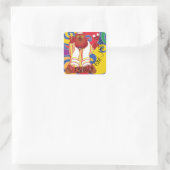 Bar Bat Mitzvah Sitting Hippie Bear Square Sticker (Tasche)