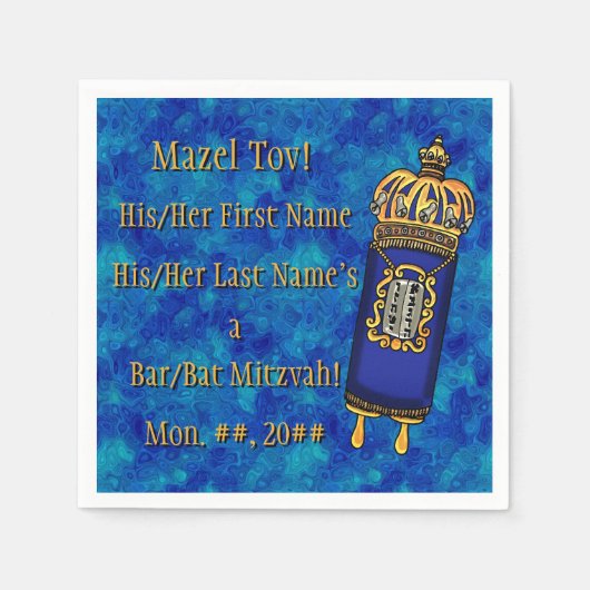 Bar-Bat Mitzvah Torah auf blauem Marmor Personalis Serviette (Vorderseite)