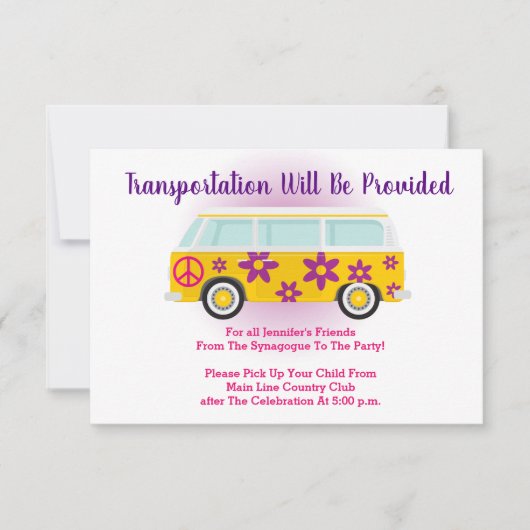 Bar Bat Mitzvah Transportation Mini-Buskarte Einladung (Vorderseite)