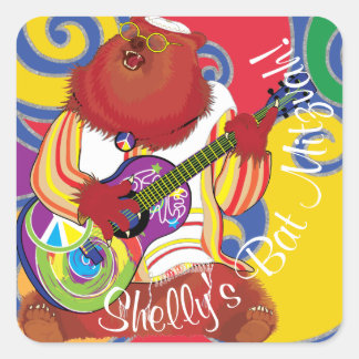 Bar Bat Mitzvah Wirbel Hippie Bear Square Sticker