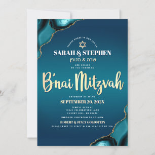 Bar/Bat Mitzwa Türkis Ombre Achat Gold Schriftzug Einladung