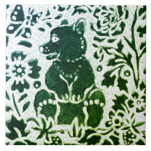 Bär Batik Modern Grün Blau Floral Waldland Fliese