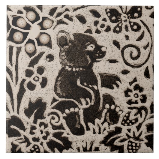 Bär Batik Steinzeug Waldtier Braun Grau Fliese (Vorderseite)