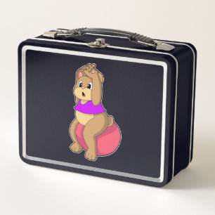 Bär bei Fitness mit Übungsball.PNG Metall Brotdose