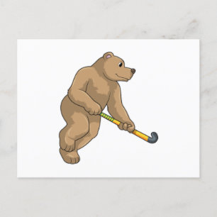 Bär bei Hockey mit Hockeyschläger Postkarte