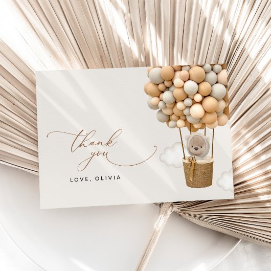 Bär, Beige Balloons, Heißluftballon, Babydusche Dankeskarte