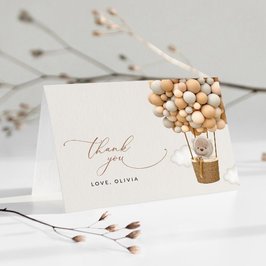 Bär, Beige Balloons, Heißluftballon, Babydusche Dankeskarte