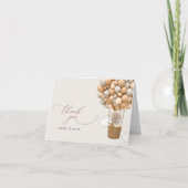 Bär, Beige Balloons, Heißluftballon, Babydusche Dankeskarte (Vorderseite)