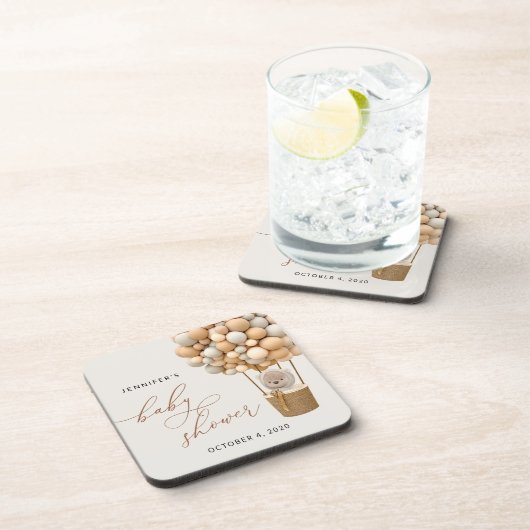 Bär, Beige Balloons, Heißluftballon, Babydusche Getränkeuntersetzer (Rechte Seite)