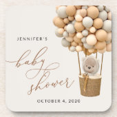Bär, Beige Balloons, Heißluftballon, Babydusche Getränkeuntersetzer (Vorderseite)