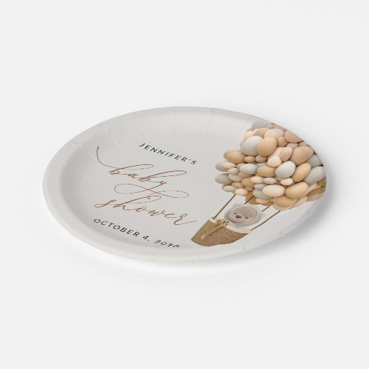 Bär, Beige Balloons, Heißluftballon, Babydusche Pappteller (Schrägansicht)