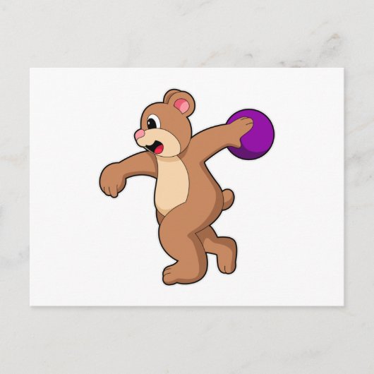 Bär beim Bowling mit Bowlingkugel Postkarte (Vorderseite)
