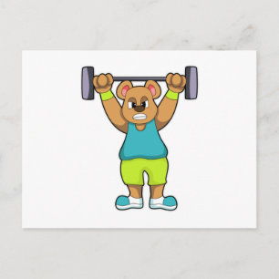 Bär beim Krafttraining mit Langhantel Postkarte